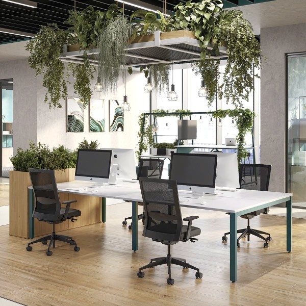 Porta Bench Concrete with Deep Teal legs