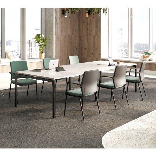 Apex Boardroom Table Concrete and Black with Phoenix Meeting Chairs