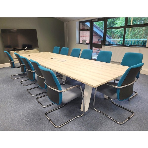 Force Boardroom Table White legs and Classic Ash top