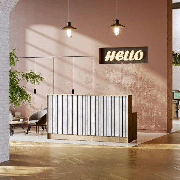 Slatted Reception with Halifax Oak Carcass and White Chromix slats